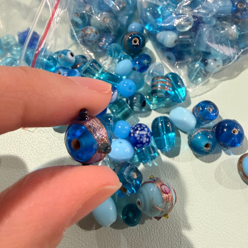 Bead mix, 5 Bags, Lampworked Glass, Turquoise Blue Fancy Beads, 7x4mm-14x11mm - Picture 4 of 6